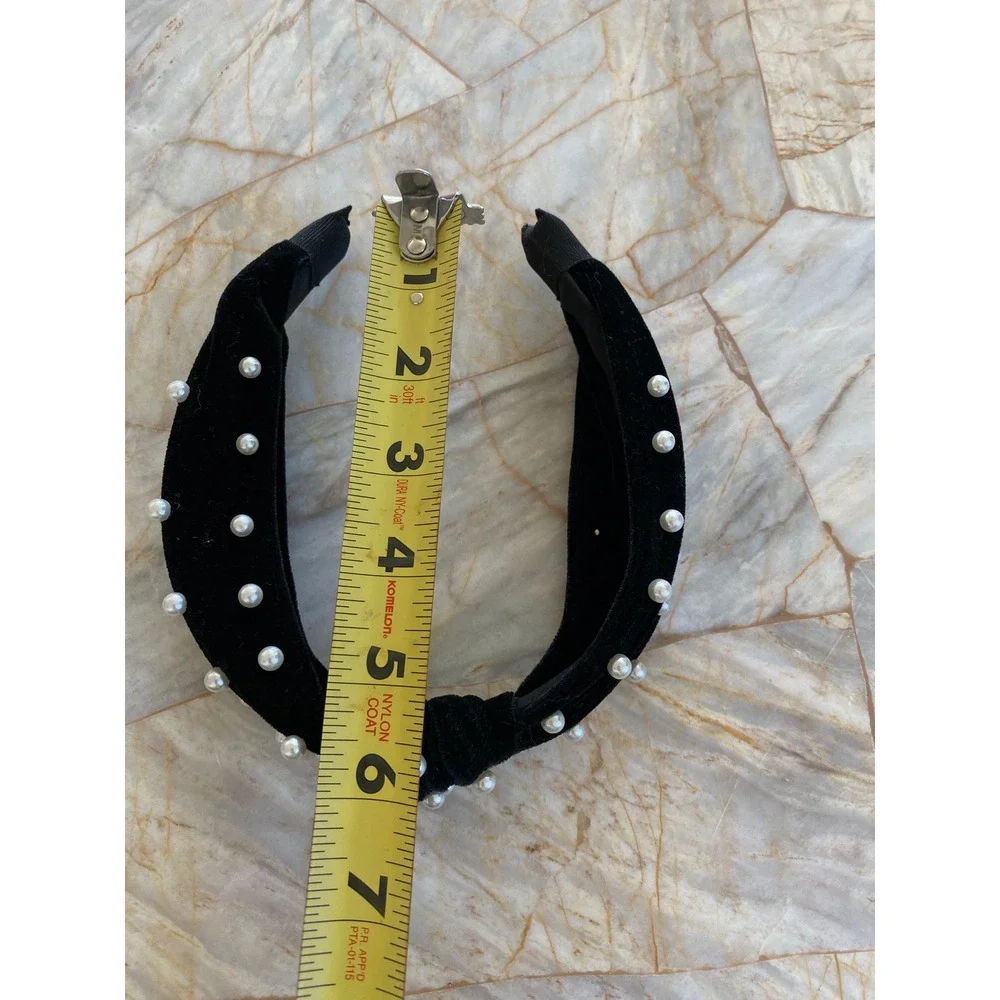 Black Velvet Faux Pearl Top Knot Headband Wide Statement Hair Accessory